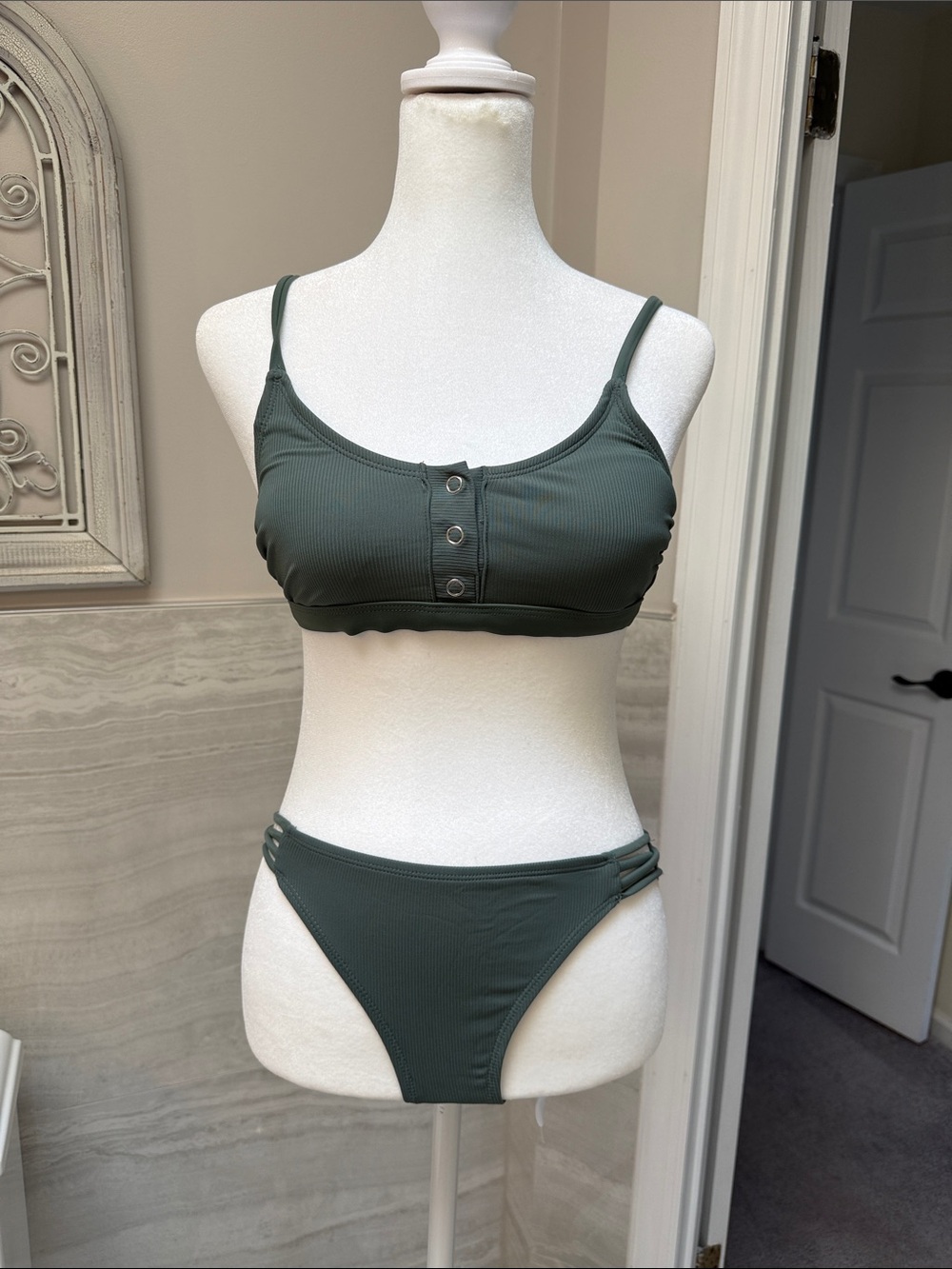 Xhilaration Olive Green Ribbed Bikini Set